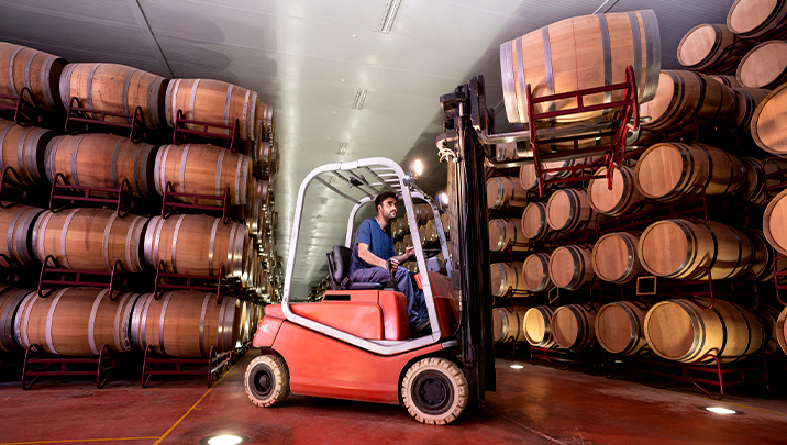 Forklift operating in a winery